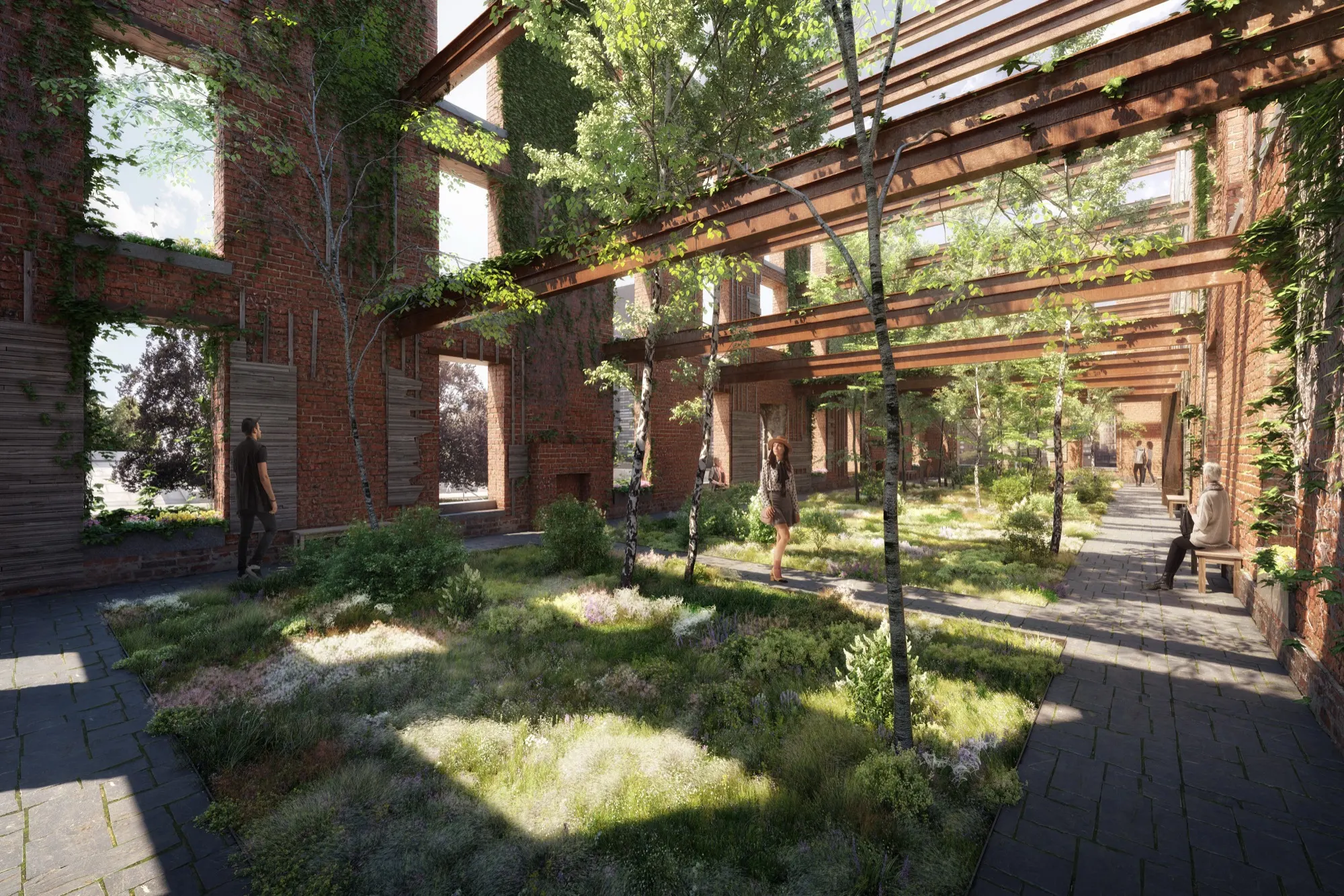 Rendering of the interior, landscape within the existing walls